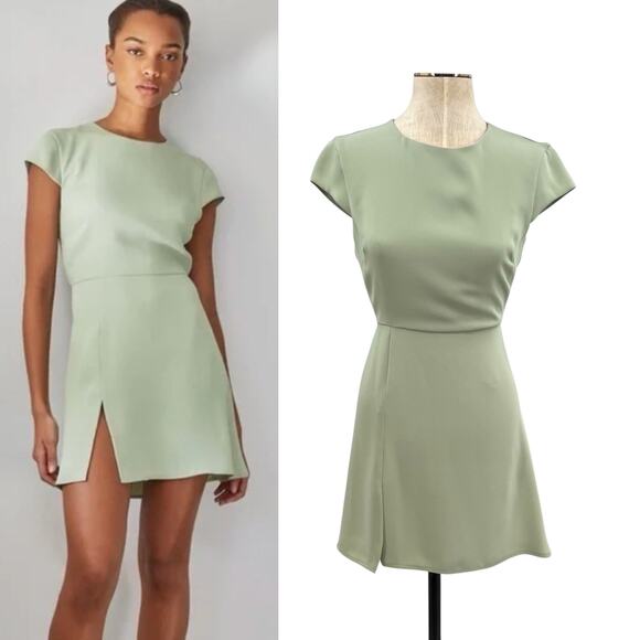 Aritiza‎ Babaton Hamptons Mini Dress Short Sleeve Cut Out Sage Green Size 0 - Picture 1 of 14